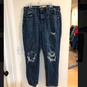 Dark Blue Distressed Mom Jeans